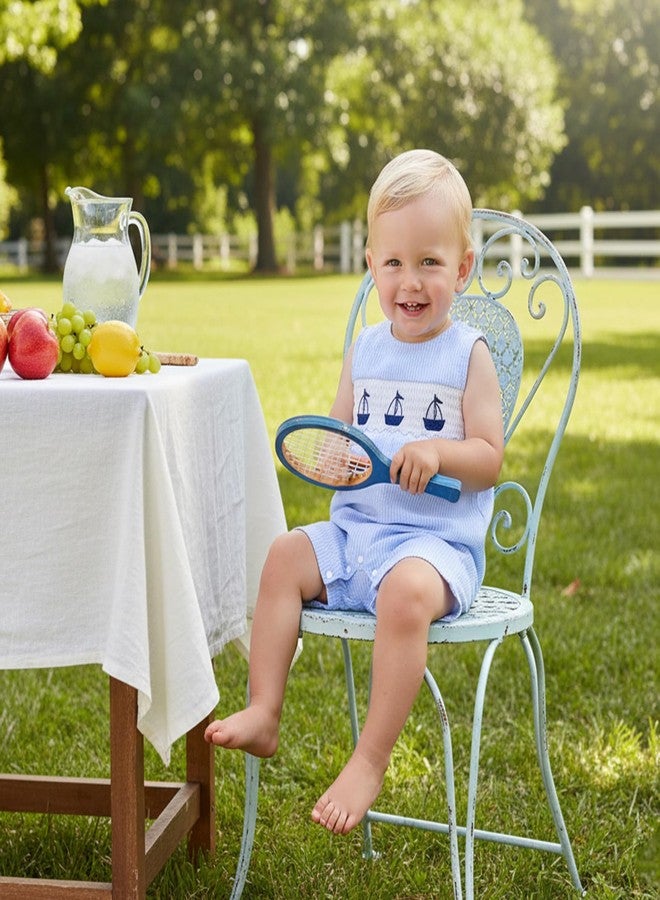 Lenjindjer Baby Boy Summer Outfit Sailboat Embroidered Smocked Sleeveless Striped Romper Jumpsuit Infant Newborn Shortalls (Blue, 3-6 Months) - Image 3