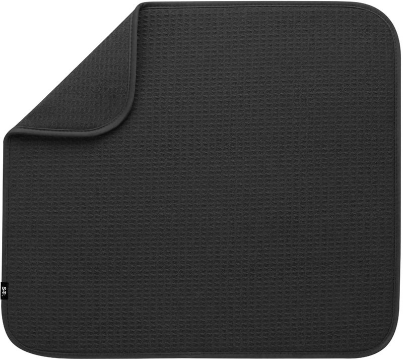S&T INC. Dish Drying Mat, Highly Absorbent Microfiber Kitchen Counter Mat, Dish Drying Pad for Dishes, Utensils, Pots and Pans, Large 16" x 18", Black - Image 1