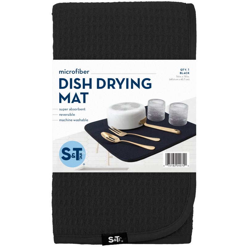 S&T INC. Dish Drying Mat, Highly Absorbent Microfiber Kitchen Counter Mat, Dish Drying Pad for Dishes, Utensils, Pots and Pans, Large 16" x 18", Black - Image 5
