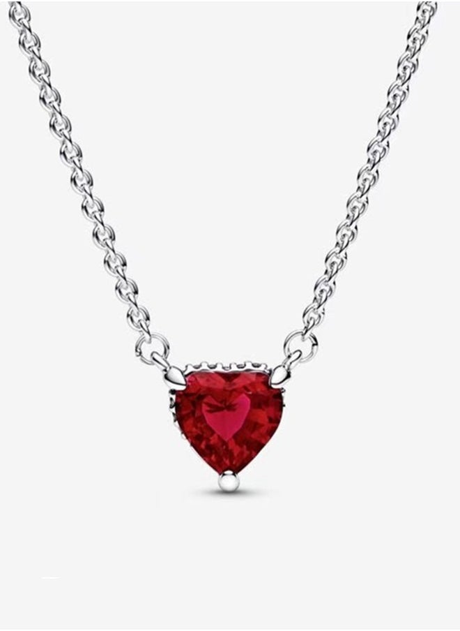 Generic Women's classic cubic zirconia 925 silver inlaid hand-painted love pendant, girl's birthday gift, red heart-shaped necklace, collarbone item  - Image 1