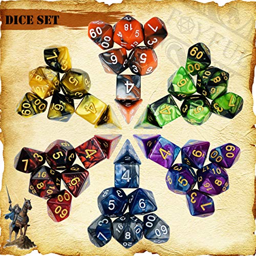 TOYFUL 6 Sets DoubleColor Polyhedral Dice for DND RPG MTG Table Games 7pcs Set d20 d12 2x d10 d8 d6 d4 with 6 Drawstring Bags 1 Big Bag 1 PU Leather Dice Tray Sticker - Image 5