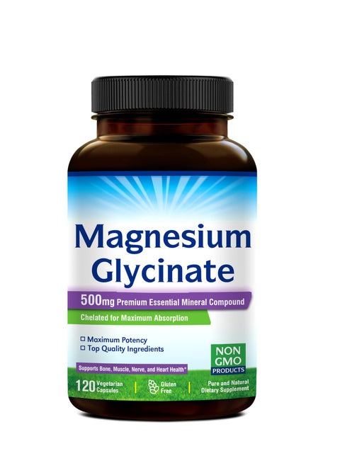 Magnesium Glycinate 500mg Premium Essential Mineral Compound ,Chelated for Maximum Absorption, Maximum Potencya,Top  Quality Ingredients,Supports Bone, Muscle, Nerve, and Heart Health ,120 Vegetarian Capsules Gluten Free NON GMO PRODUCTS Pure and Natural Dietary Supplement