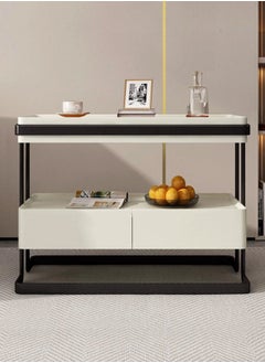 fashionhome 2 Tiers Multipurpose Use Modern Design Side Table Tempered Glass Tabletop Sofa Side Table with 2 Storage Drawers High End Rectangular Narrow Living Room Storage Cabinet 80x40x58 cm  - Image 3