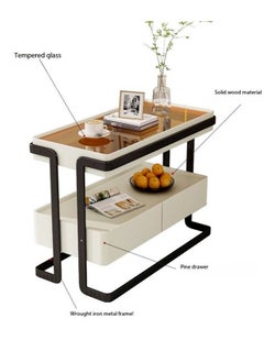 fashionhome 2 Tiers Multipurpose Use Modern Design Side Table Tempered Glass Tabletop Sofa Side Table with 2 Storage Drawers High End Rectangular Narrow Living Room Storage Cabinet 80x40x58 cm  - Image 4