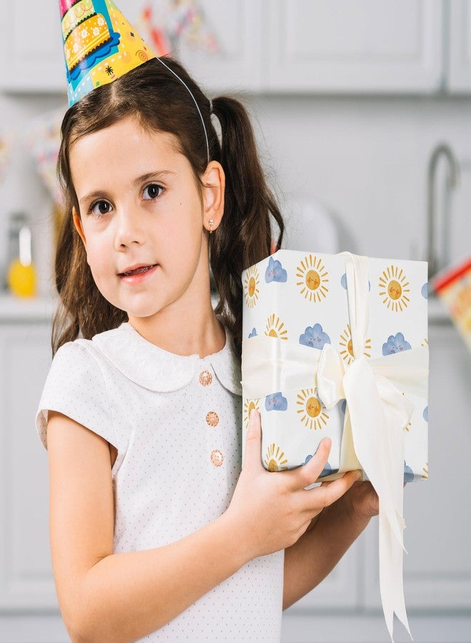 SaringSwoon ورق تغليف هدايا سارينغ سوون لحفلات استقبال المولود الجديد للأطفال - ورق تغليف هدايا بتصميم شمس مبتسمة وسحابة، مثالي لأعياد الميلاد وحفلات استقبال المولود الجديد - 28×40 بوصة، 4 أوراق مطوية كبيرة الحجم - Image 3