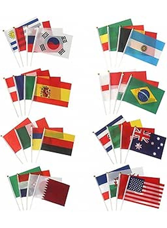 32 Pcs Small Hand Waving Polyester Flags 21x14cm For Worldwide Football Sporting Events - Image 1