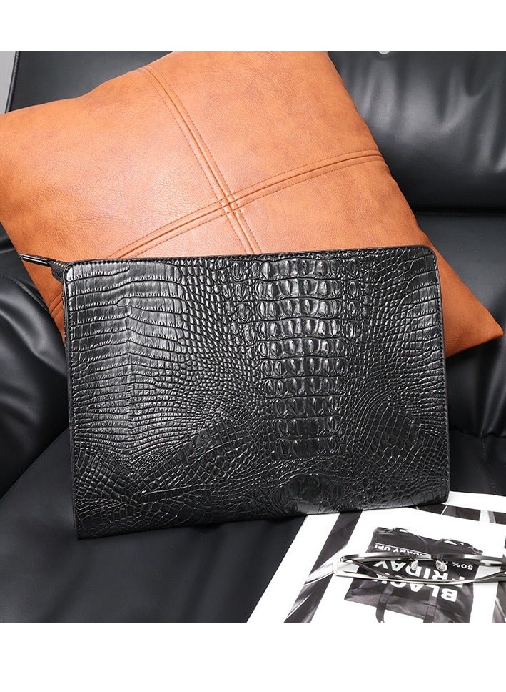 TOVELE5 Tovele 5 Classic Large Capacity Crocodile Pattern Premium Black Clutch Bag Business Document Bag  - Image 2