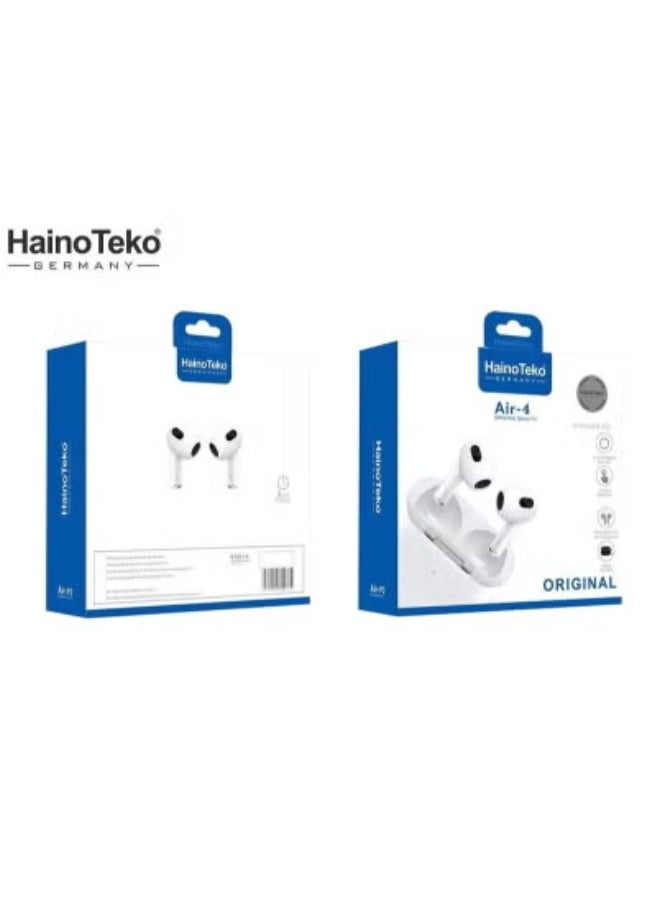Air 4 Wireless Earbuds in White – Bluetooth In-Ear Earphones with Touch Control, Instant Pop-Up Pairing, HD Stereo Sound, Charging Case, Sweat-Resistant, Lightweight Design, Long Battery Life – Compatible with Android & iOS Devices