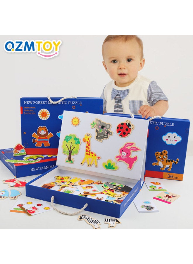 Children's Magnetic Jigsaw Puzzle Benefiting Intelligence Development Toy Stocking Wooden 3-6 Years Old 2 Boys And Girls Baby Kindergarten Early Education-Color:Animal Spelling - Image 5