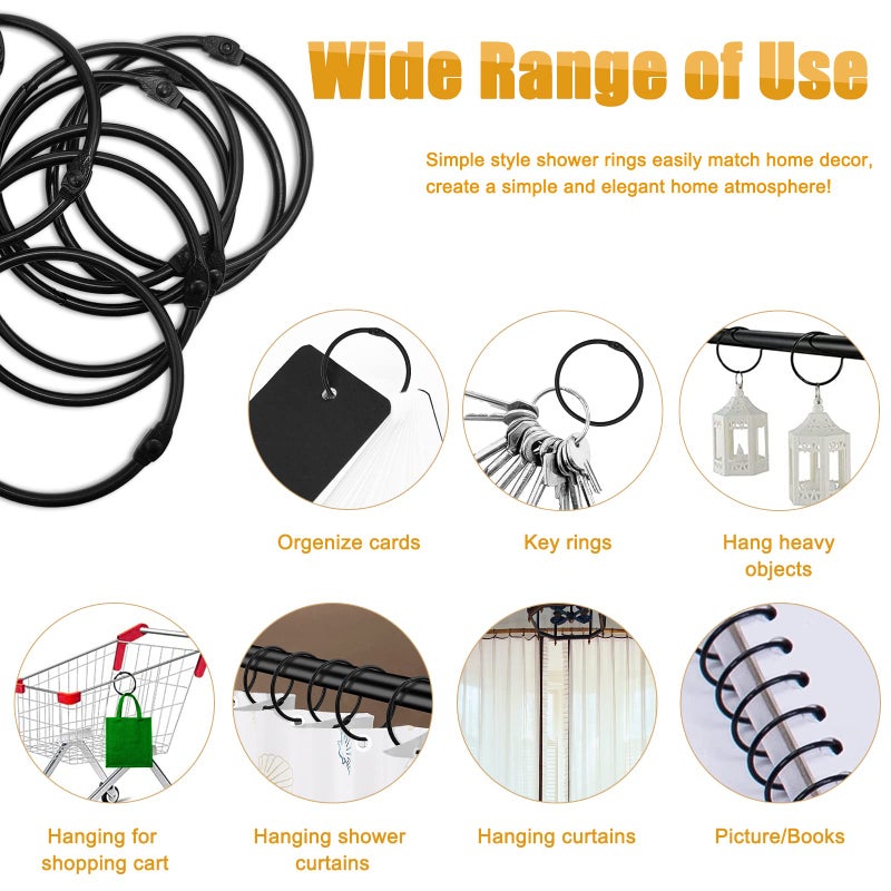 LULARINE Shower Curtain Hooks Rings,24 Pcs Rustproof Metal Shower Hooks for Shower Curtain,Glide Smoothly Round Shower Rings for Curtain,Shower Curtain Rings for Bathroom Shower Rod,Snap Joint Design (Black) - Image 5