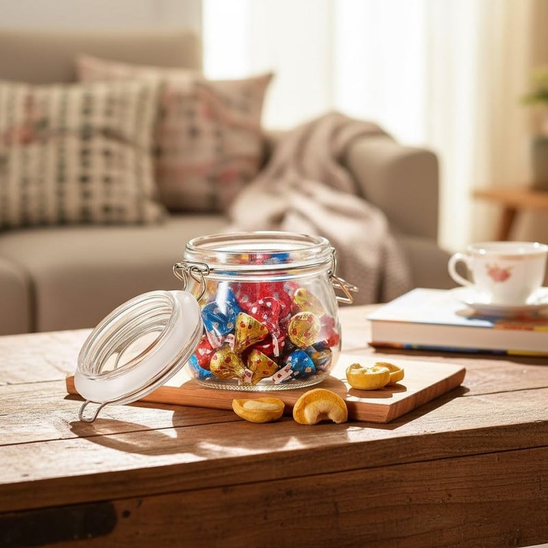 Femora Glass Jar, Kitchen Storage Jar, Round Jars, Airtight Steel Lid, 500 ML, Pack of 2 - Image 2