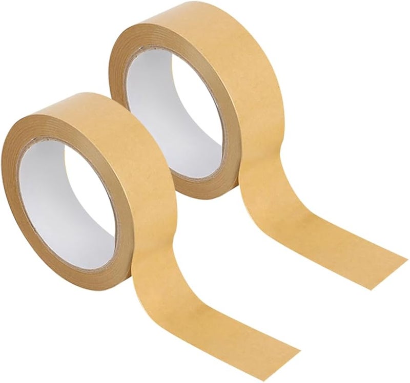 GSHLLO Kraft Paper Tape 25mm Brown Writable Packing Sealing Masking Tape 2 Rolls - Image 1