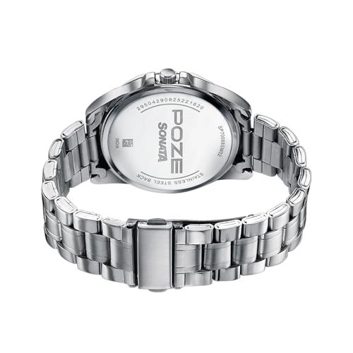 Sonata Poze 7 Analog Green Dial Silver Sheet Metal Strap Watch for Men - SP70088SM02W - Image 2