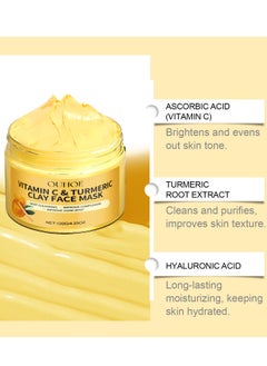 OUHOE OUHOE Vitamin C Face Mask with Kaolin Clay and Turmeric for Dark Spots, Dull Skin, Skincare Facial Mask for Controlling Oil and Refining Pores  - Image 4