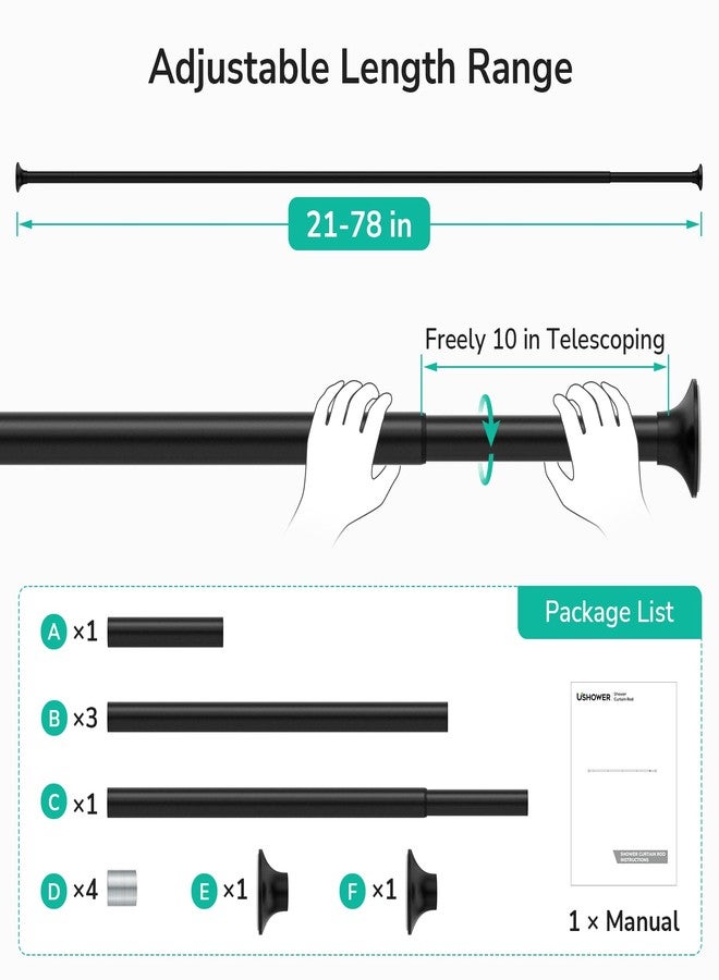 USHOWER Matte Black Shower Curtain Rod 21-78 Inch, Adjustable Spring Tension Shower Rods for Bathroom, Heavy Duty Stainless Steel Tension Rod No Drill, Easy Installation - Image 2