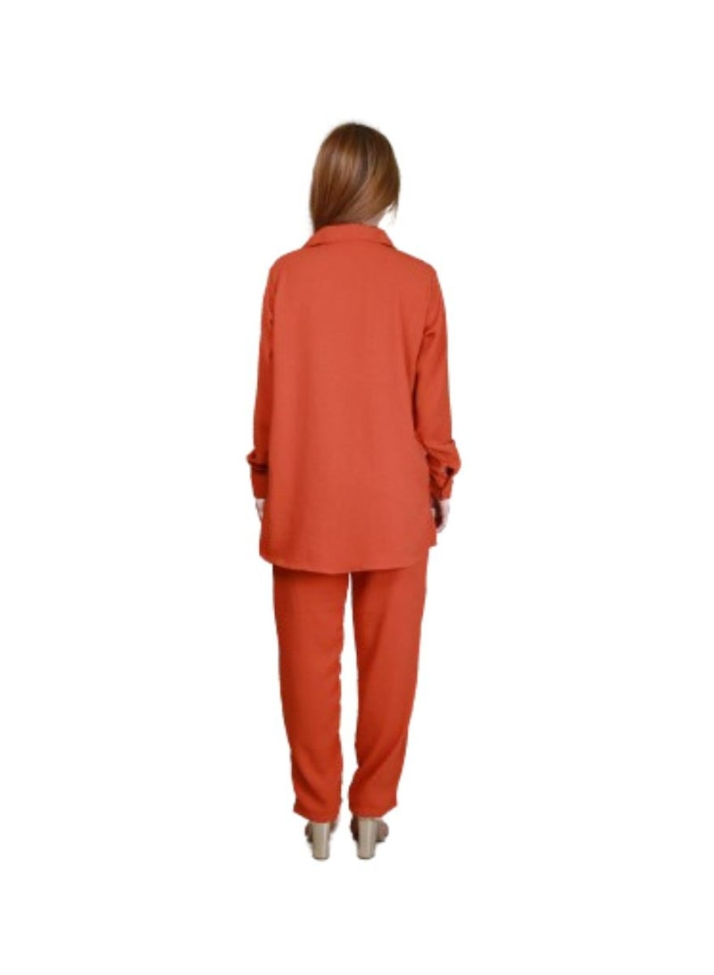 Veronica Elegant Comfortable 2-Piece Full Sleeves Co-ord Set -Rust  - Image 2