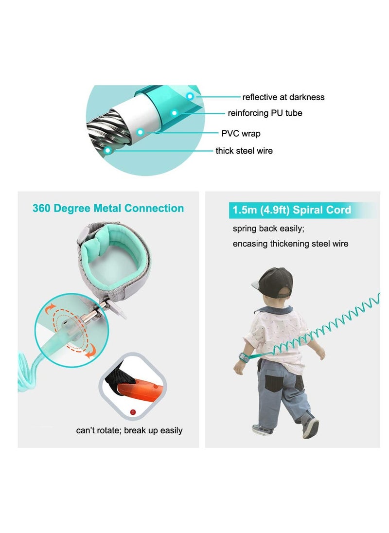 Bebiland 3-in-1 Baby Reins Walking Harness for Toddlers, Kids, Children, Anti Lost Safety Wrist Cuff with Lock / Backpack /1.5m Bungee Straps Link (Green/Grey)  - Image 5