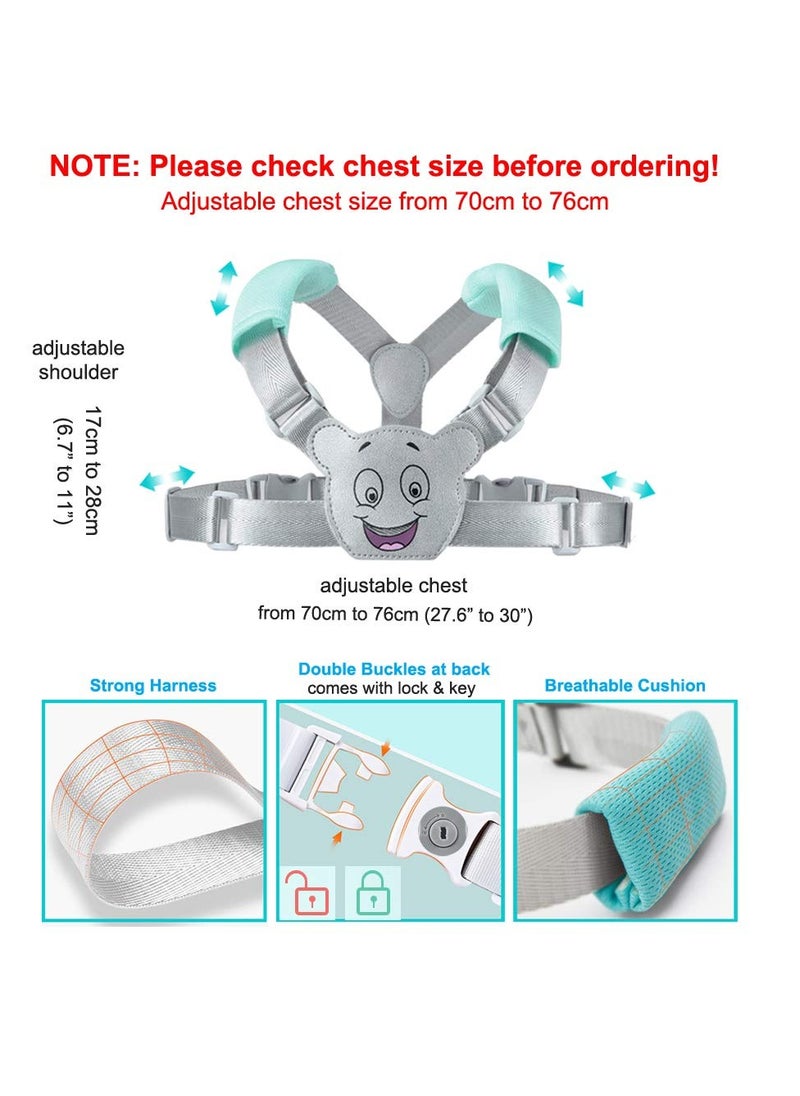 Bebiland 3-in-1 Baby Reins Walking Harness for Toddlers, Kids, Children, Anti Lost Safety Wrist Cuff with Lock / Backpack /1.5m Bungee Straps Link (Green/Grey)  - Image 2