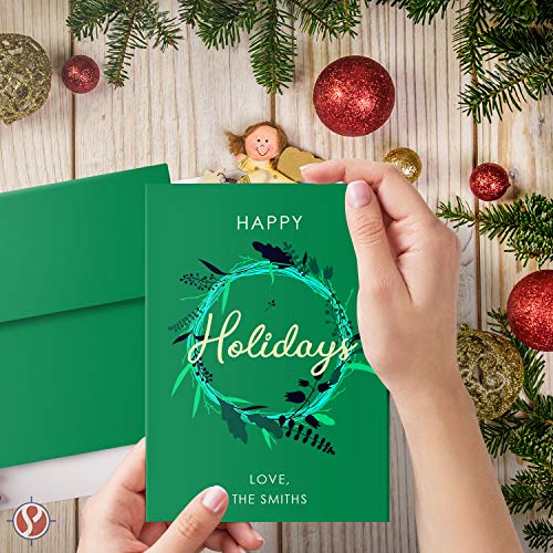 S Superfine Printing Holiday Christmas Green Blank 5x7 Greeting Cards with Green A7 Envelopes (25 per Pack) - Image 4