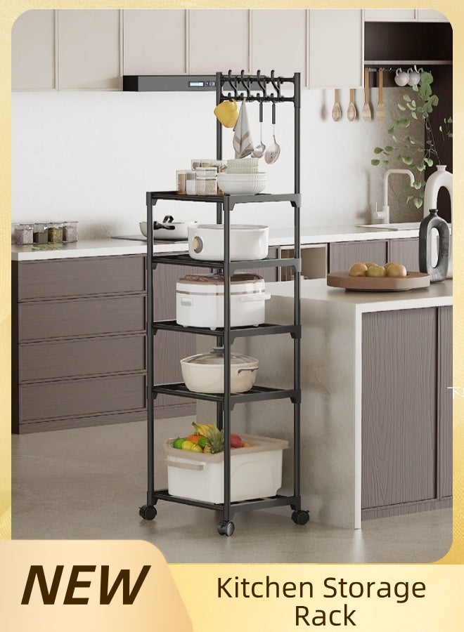 راكب تخزين مطبخ معدني متحرك ب 5 طوابق - أرفف تنظيم متعددة المناطق للمنزل والحمام والشرفة والحديقة (أسود) - Image 1