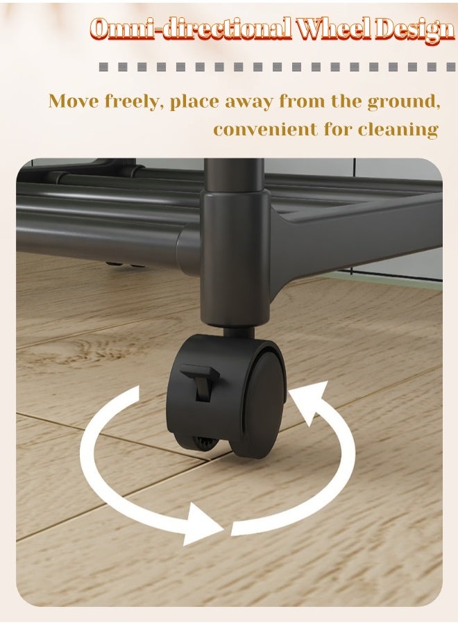 راكب تخزين مطبخ معدني متحرك ب 5 طوابق - أرفف تنظيم متعددة المناطق للمنزل والحمام والشرفة والحديقة (أسود) - Image 3