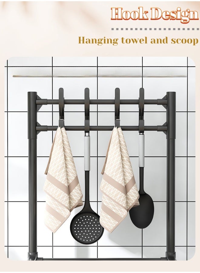 راكب تخزين مطبخ معدني متحرك ب 5 طوابق - أرفف تنظيم متعددة المناطق للمنزل والحمام والشرفة والحديقة (أسود) - Image 5