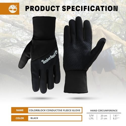 Timberland Men’s Colorblock Conductive Gloves - Palm Fleece Backed, Water Resistant, Touchscreen, Warm Winter Handwear Grip, Black, Large-X-Large - Image 5