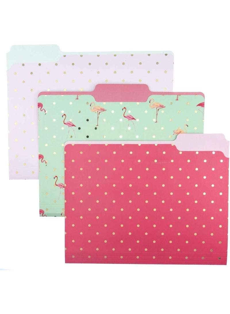 Graphique Graphique Flamingo Pink File Folder Set – File Set Includes 9 Folders and 3 Unique Flamingo and Polka Dot Designs, Embellished w/ Gold Foil on Durable Triple-Scored Coated Cardstock, 11.75" x 9.5" - Image 1