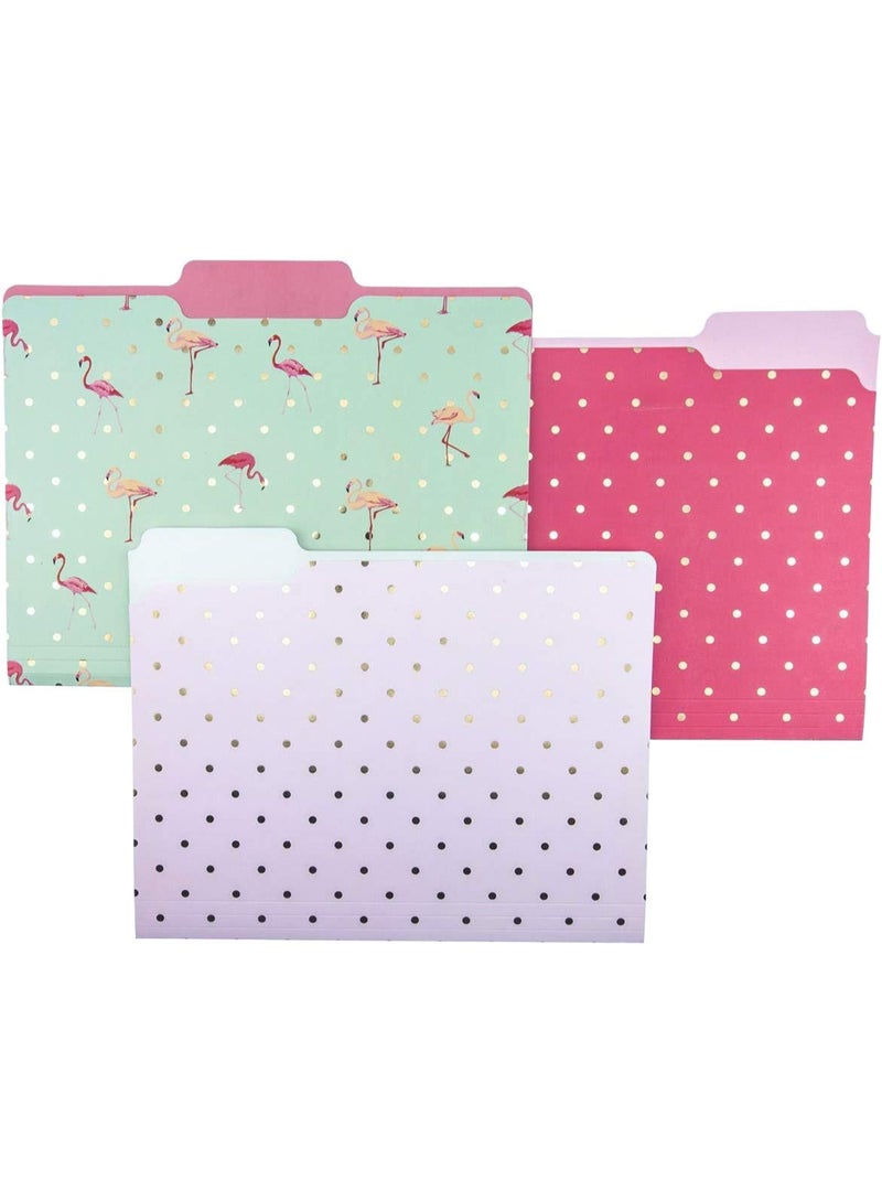 Graphique Graphique Flamingo Pink File Folder Set – File Set Includes 9 Folders and 3 Unique Flamingo and Polka Dot Designs, Embellished w/ Gold Foil on Durable Triple-Scored Coated Cardstock, 11.75" x 9.5" - Image 4