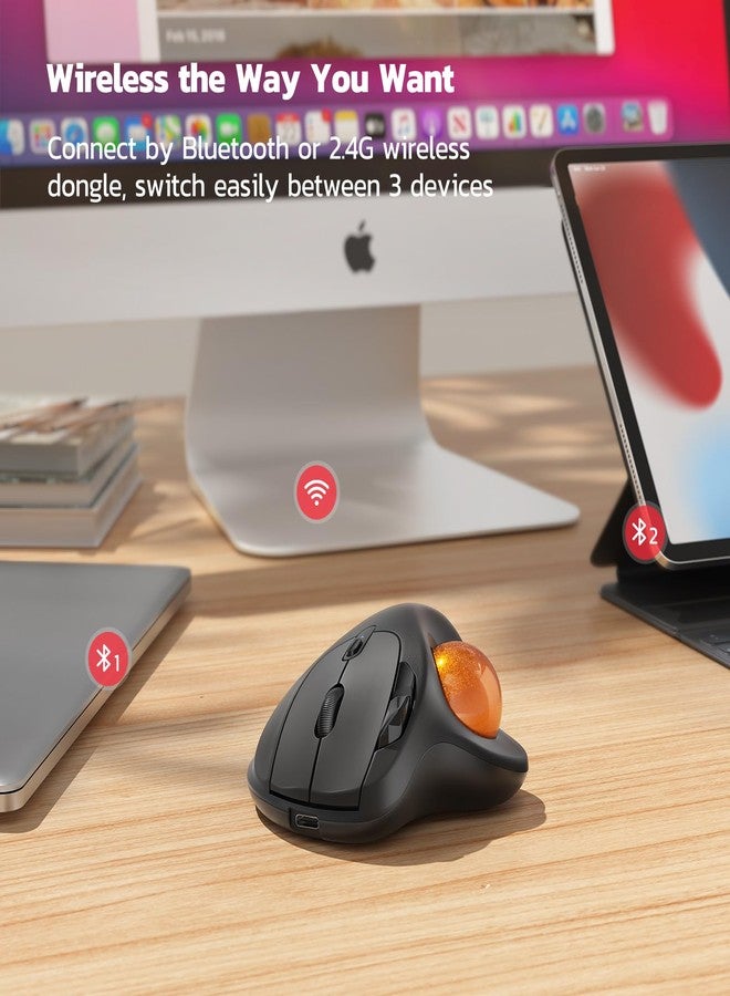 Nulea M501 Wireless Trackball Rechargeable Ergonomic Thumb Operated Precise 3 Devices via Bluetooth/USB Suitable for PC/Laptop/Mac/Windows (Dark Orange) - Image 4
