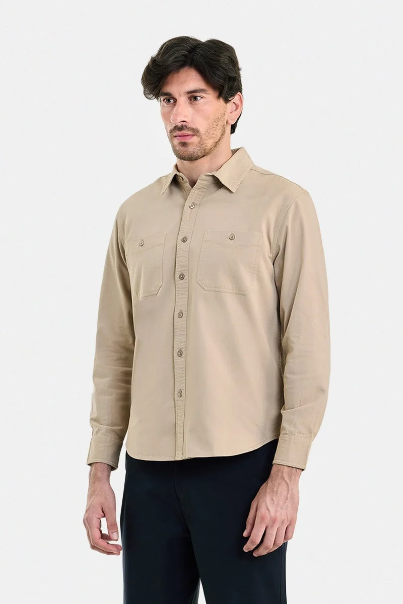 SNITCH Beige Solid Long Sleeve Regular Fit Shirt