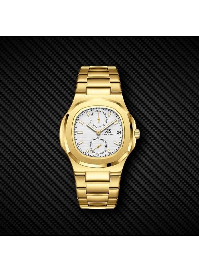 Kenneth Scott  Men's Stainless Steel Analog Watch K25002-GBGW - 42.7x46.2 mm for Men | Best Price UAE
