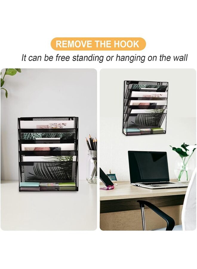 LAMAY 5-Compartment Wall Mounted Hanging File Organizer Cubicle Wall File Holder Vertical Document Organizer for Office Home, Black - Image 2