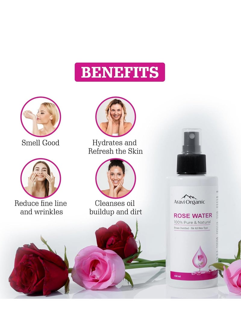 Aravi Organic Aravi Organic Rose Water 150ml For Soothing Any Skin Inflammations Hydrating Your Skin Cleansing Your Pores  - Image 3