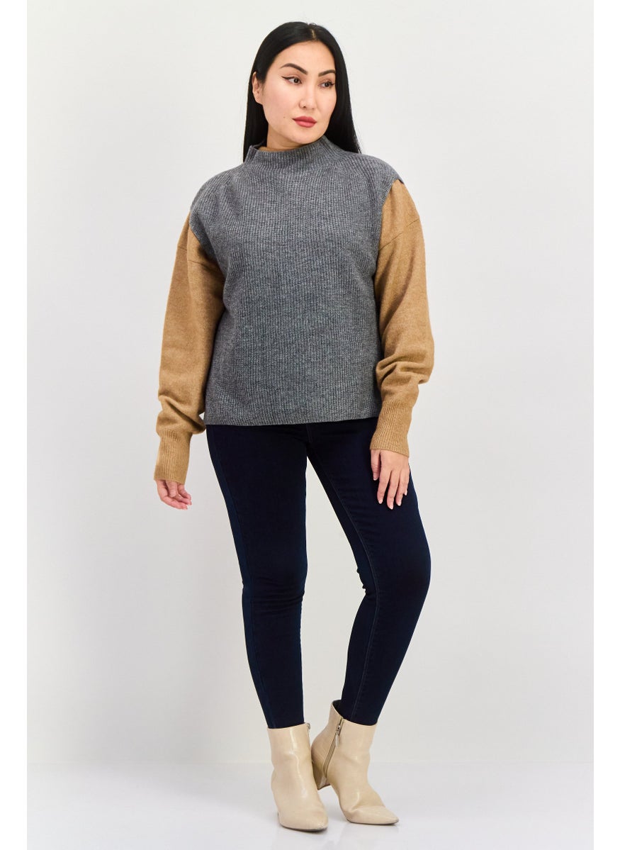 ESPRIT Women Mock Neck Sleeveless Knit Sweater, Grey  - Image 3