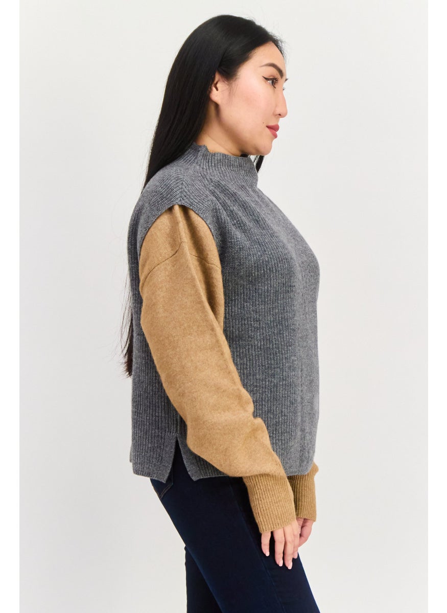 ESPRIT Women Mock Neck Sleeveless Knit Sweater, Grey  - Image 2