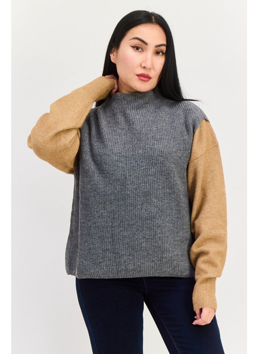 ESPRIT Women Mock Neck Sleeveless Knit Sweater, Grey  - Image 1
