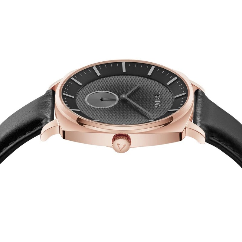 ترندا ساعة رجال من TRNDA مربعة باللون الوردي الذهبي المصنوعة من الفولاذ المقاوم للصدأ - سوار جلد عصري ومينا رمادي فريد - Image 3