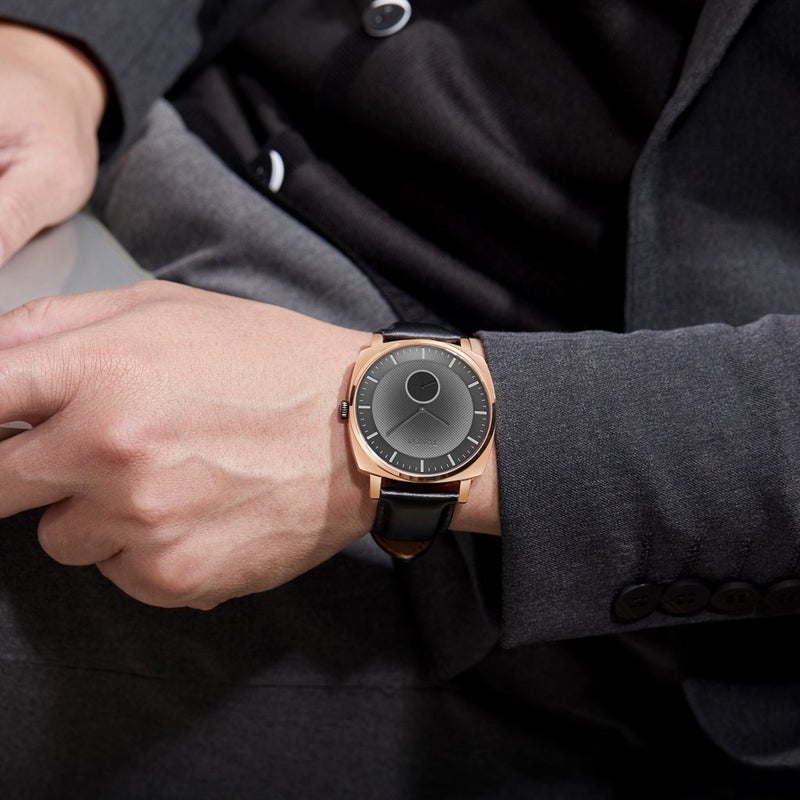 ترندا ساعة رجال من TRNDA مربعة باللون الوردي الذهبي المصنوعة من الفولاذ المقاوم للصدأ - سوار جلد عصري ومينا رمادي فريد - Image 2