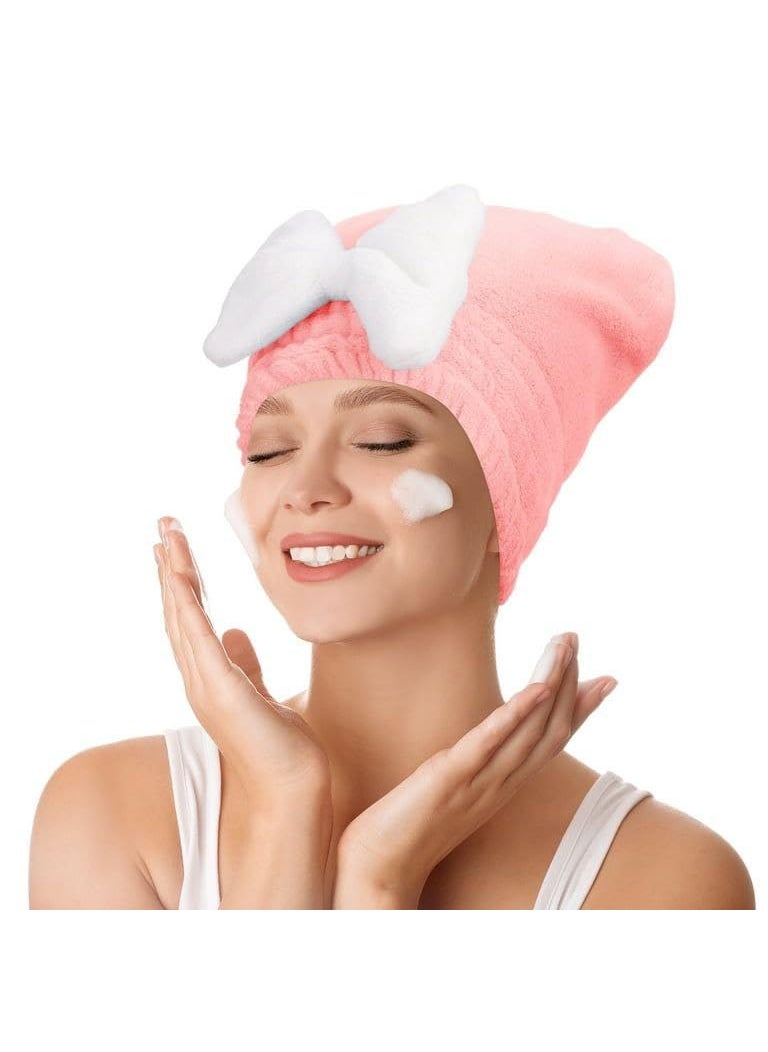 SHREESHANN SHREESHANN Super Absorbent Hair Towel Wrap for Wet Hair Fast Drying Microfiber Hair Drying Towel Cap with Bow Microfiber Hair Towel Wrap for Women Pack of 1 Pink  - Image 3