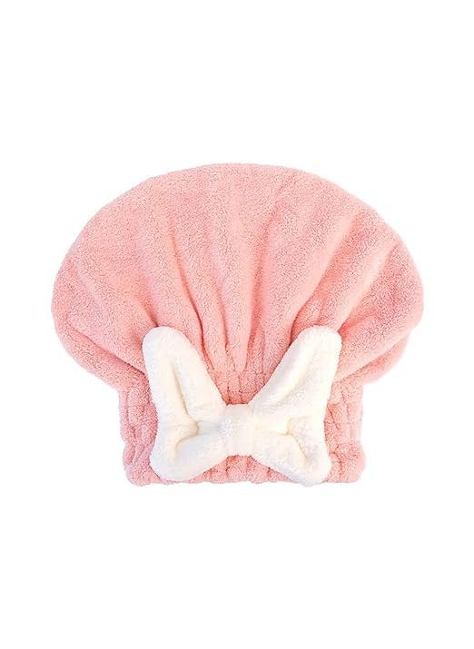 SHREESHANN SHREESHANN Super Absorbent Hair Towel Wrap for Wet Hair Fast Drying Microfiber Hair Drying Towel Cap with Bow Microfiber Hair Towel Wrap for Women Pack of 1 Pink  - Image 1