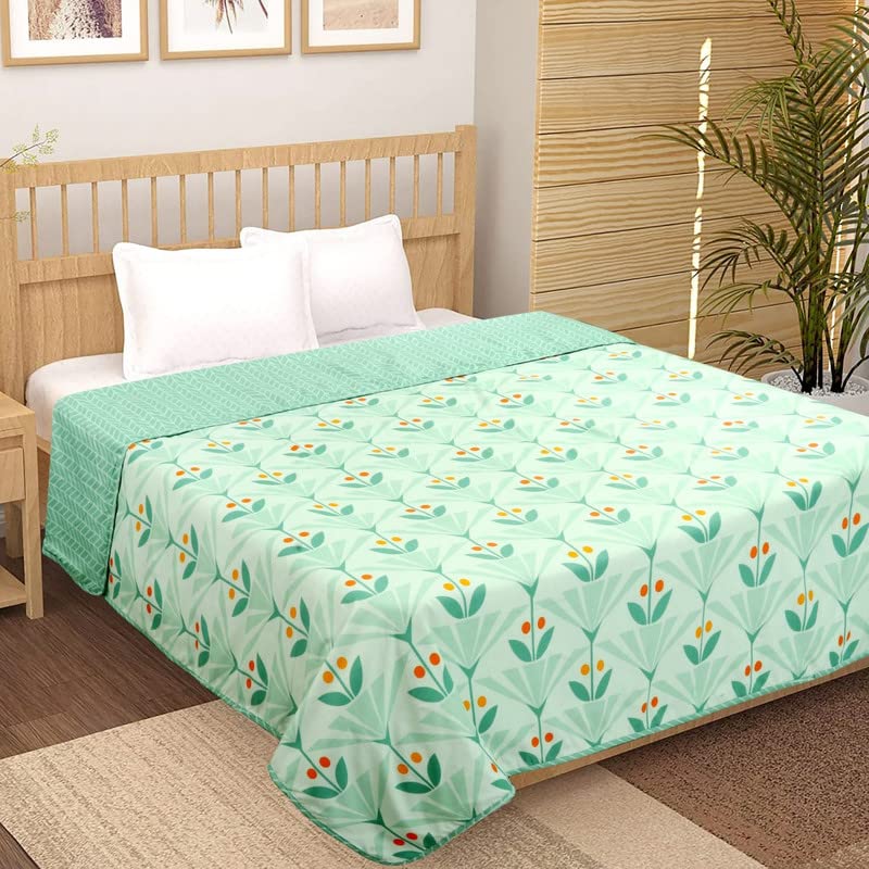 BSB بطانية مزدوجة قابلة للعكس من BSB HOME قطن نقي 120 GSM خفيفة الوزن مطبوعة/دوهر/دوهر صديقة للبشرة-220x230 سم-أخضر فاتح - Image 2