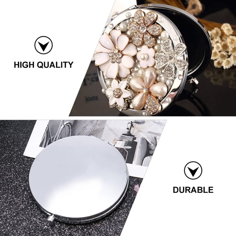 Beauty Diamond Flower Daily Decorative Compact Mirror Glass Purse Girl Re Mini Mirror, Woman Pearl Enlarge Magnifiers Kids Makeup Cosmetic Metal Pocket Decor Travel Magnification - Image 2