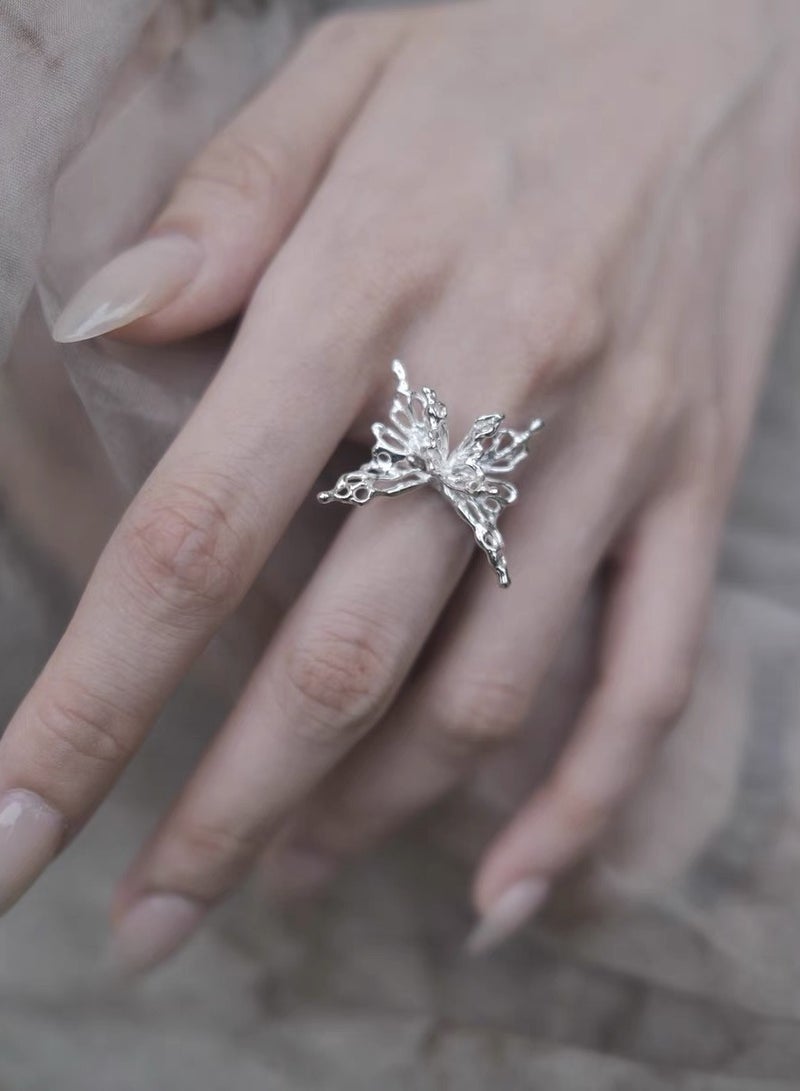 چينيرال براند مصمم الصينية الشمع نحت ( فراشة الظل ) فتح حلقة 925 الفضة الاسترليني - Image 2