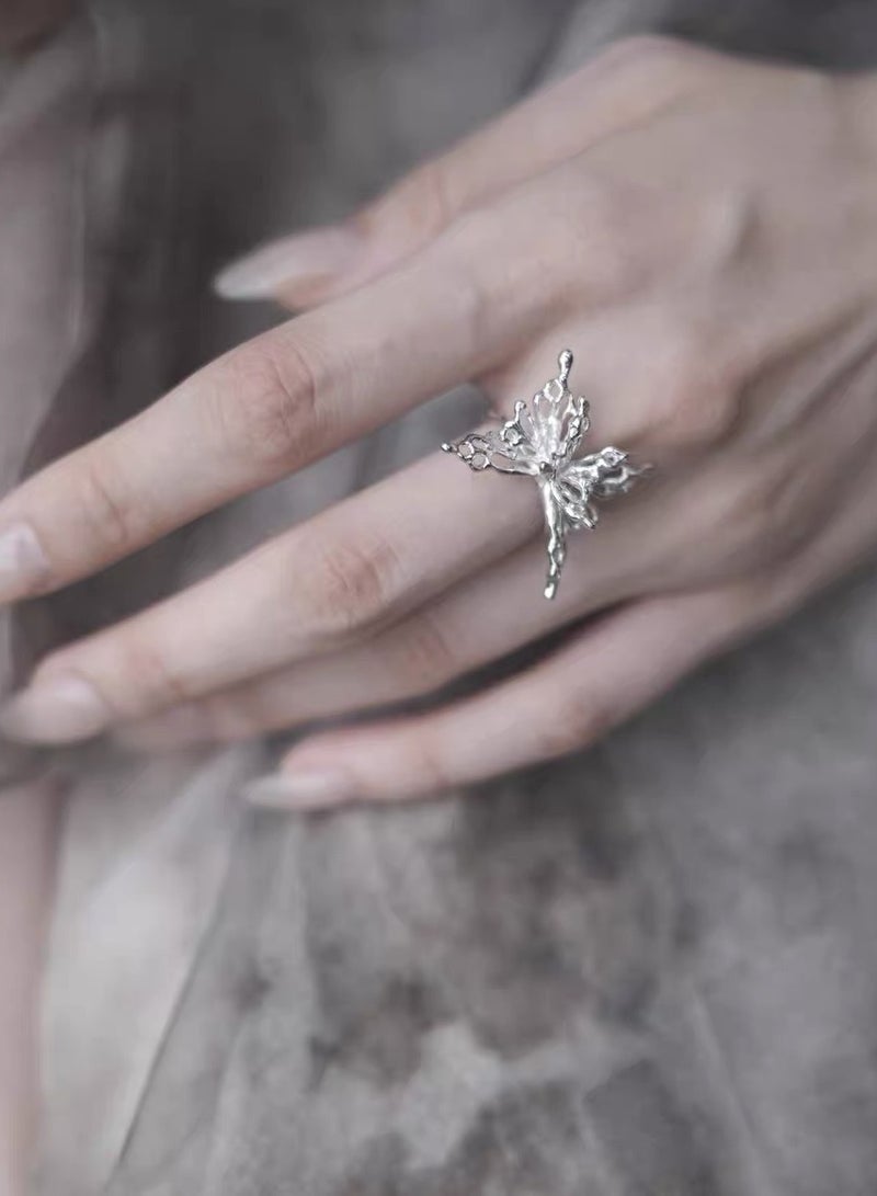 چينيرال براند مصمم الصينية الشمع نحت ( فراشة الظل ) فتح حلقة 925 الفضة الاسترليني - Image 3