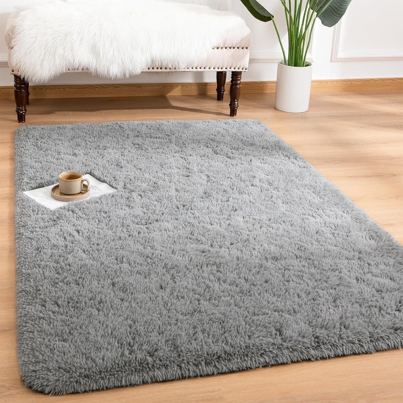 Andecor Soft Fluffy Bedroom Rugs, 3 x 5 Feet Indoor Shaggy Plush Area Rug for Boys Girls Kids Baby College Dorm Living Room Home Decor Floor Carpet, Grey - Image 1