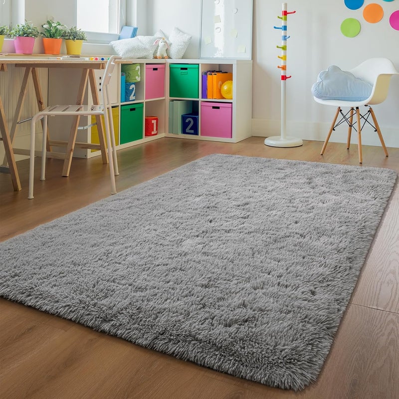 Andecor Soft Fluffy Bedroom Rugs, 3 x 5 Feet Indoor Shaggy Plush Area Rug for Boys Girls Kids Baby College Dorm Living Room Home Decor Floor Carpet, Grey - Image 2