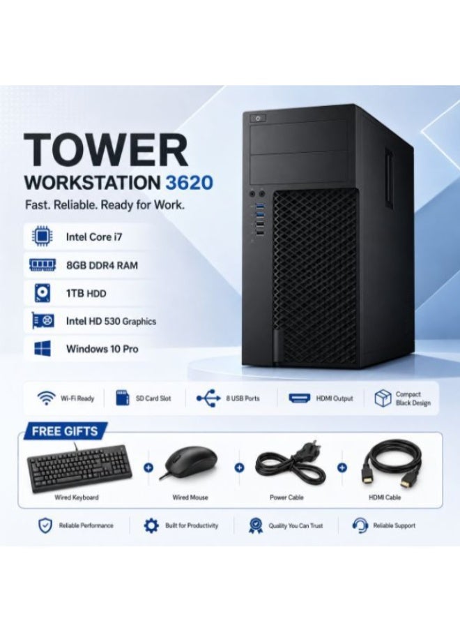محطة عمل تاور 3620 معالج إنتل كور i7 رام 8 جيجابايت هاردسك 1 تيرابايت ويندوز 10 برو - Image 1