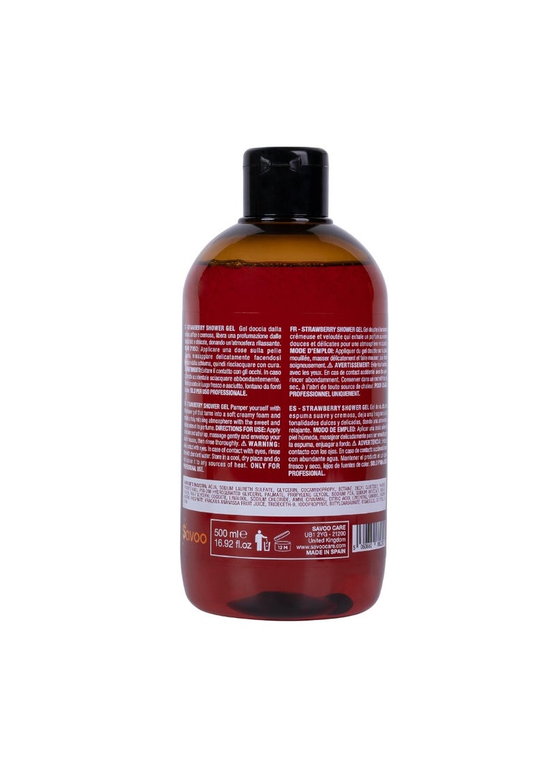 SAVOO Strawberry Shower Gel 500ml – Refreshing Milky Cream Body Wash for Sensitive Skin – Hydrating Cleanser with Floral Extracts – Paraben-Free – Gentle Daily Care - Image 2
