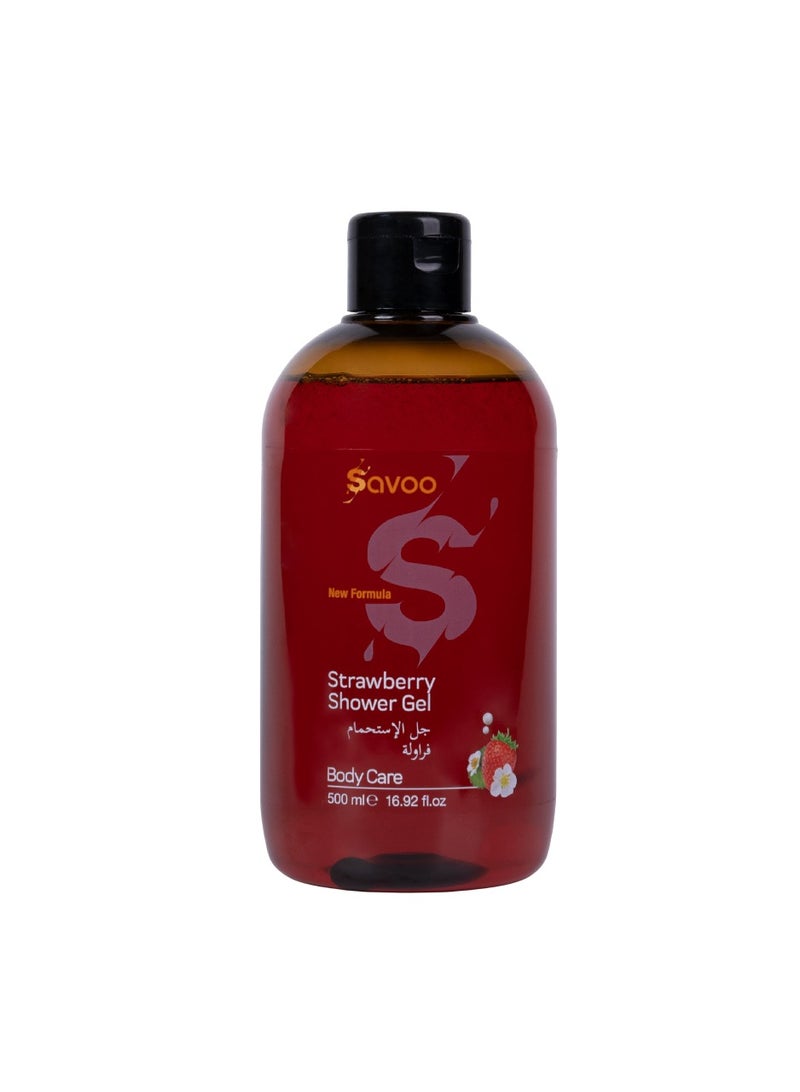 SAVOO Strawberry Shower Gel 500ml – Refreshing Milky Cream Body Wash for Sensitive Skin – Hydrating Cleanser with Floral Extracts – Paraben-Free – Gentle Daily Care - Image 1